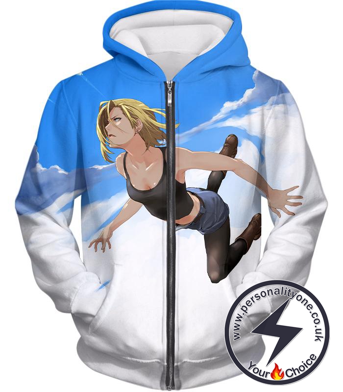 Dragon Ball Super Very Cute Android 18 Cool Graphic Action Zip Up Hoodie